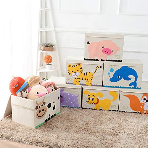 SITAKE Conjunto de 2 Caja de Almacenamiento para Niños - Caja de Juguetes y Almacenamiento - Caja y Armario Organizador para niños (52 x 36 x 35,5 cm, Cerdo Rosa y Vaca)