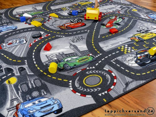 Snapstyle Alfombra Carretera Infantil de Juegos Disney Cars - Gris 17 tamaños