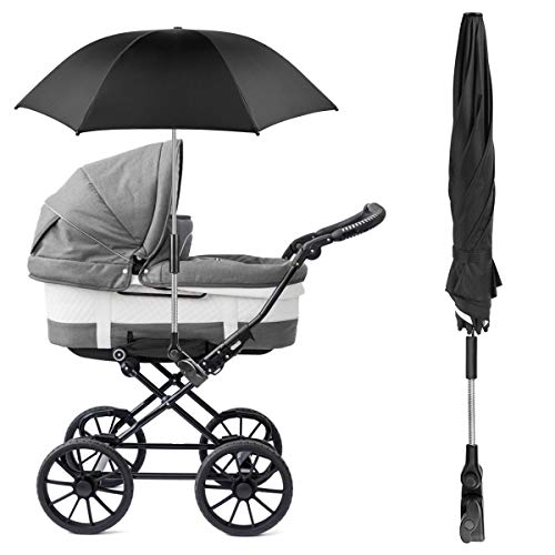 Sombrilla Carrito Bebe Universal Paraguas Carrito Bebe Diámetro 73cm Anti Rayos UV 50+ con Un Mango de Paraguas- Negro