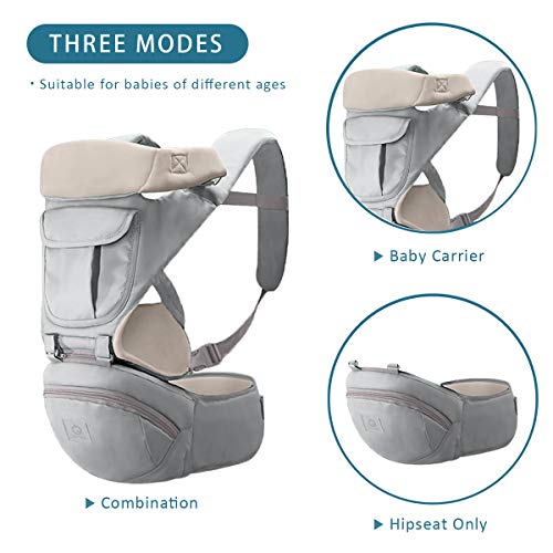 SONARIN 3 en 1 Multifuncional Hipseat Baby Carrier, Portador de bebé,Sling frontal para bebés,Ergonómica,Todas las estaciones,100% GARANTIZADO y ENTREGA GRATUITA, Ideal Regalo(Gris)