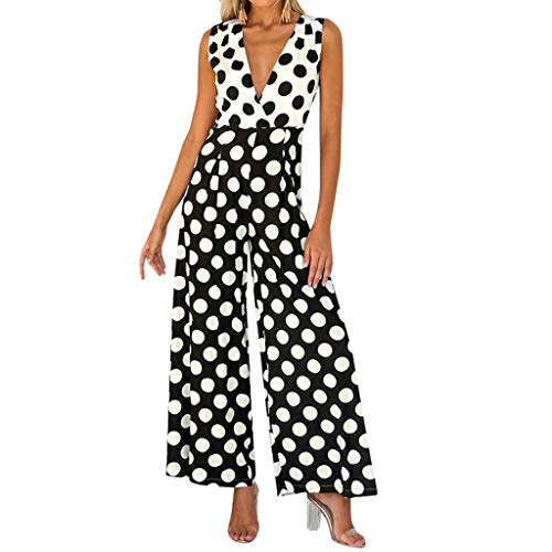 SUNNSEAN Monos Mono Largo Mujer Traje de Vestir Lunares sin Mangas con Cuello en V Elástico para Mujer Pantalones Anchos Vestidos de Fiestas Jumpsuits Mujer Petos Mujer (S, Negro)