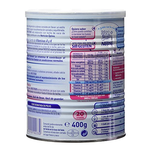 Sveltesse Leche desnatada en polvo - Paquete de 12 x 400 gr - Total: 4.8 kg