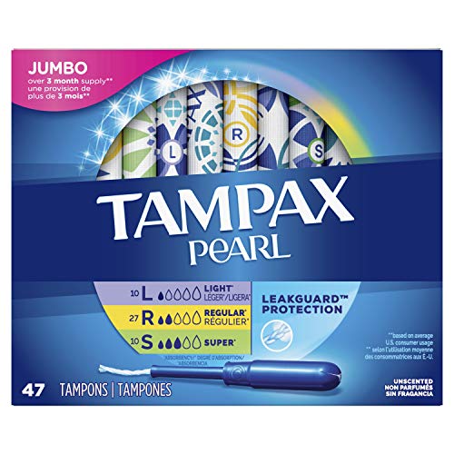 Tampax Pearl Tampones de plástico, multipaquete, ligero/regular/súper absorbente, sin perfume, 50 unidades