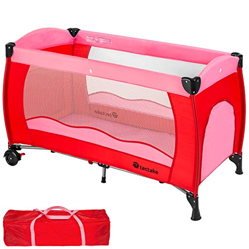 TecTake Cuna de viaje bebe plegable con bolsa de transporte - disponible en diferentes colores - (Rosa | no. 402415)