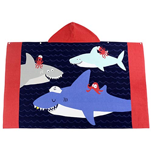 Toalla con capucha para baño y playa para niños 76 cm * 127 cm, absorbente suave, 100% algodón, tiburón y ballena, niños niñas nadar encubrir