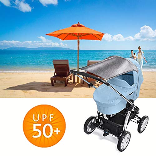 Toldo/Protección solar universal para cochecitos, capazos y sillas de paseo | Parasol flexible con protección UV 50+ y función de persiana enrollable - Gris