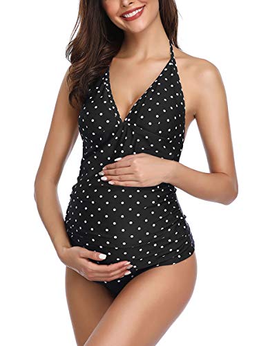 Traje de baño de Maternidad Verano Mae triángulo Halter Bikini Punto Negro Large