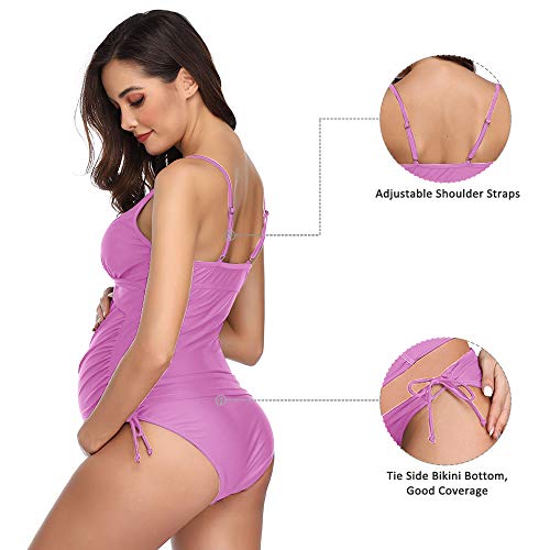 Traje de baño Mujer Maternidad Premamá Deportes Tankini de Dos Piezas Rosa XL