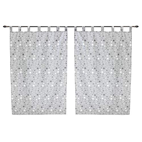 TupTam Cortinas con Trabillas para Habitación Infantil, Estrellas Gris/Blanco, c. 155x100 cm