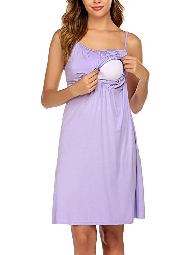 Unibelle - Camisón de lactancia, diseño de pijama de lactancia Morado claro M