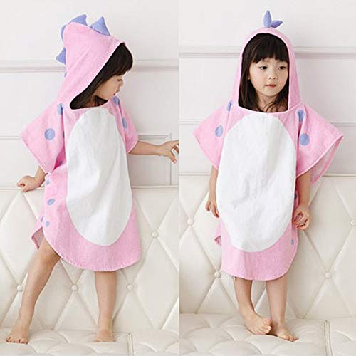 UULMBRJ Toalla de baño para niños, toalla de baño con capucha de dinosaurio, toalla de baño para playa, poncho de natación para niños y niñas, algodón, Rosa, Large