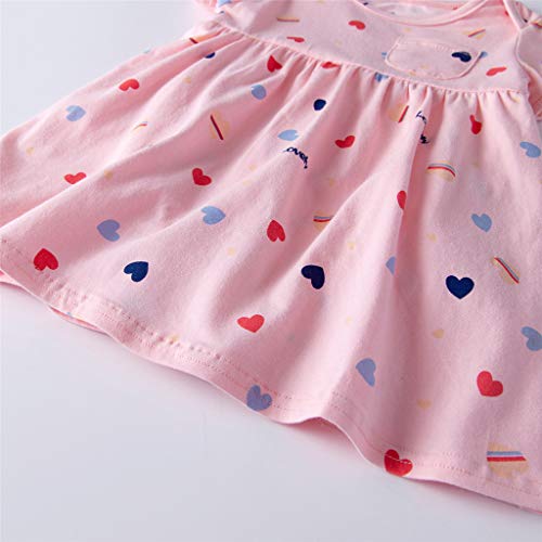 Vestido Niña Ropa Bebé Vestidos Manga Corta Princesa Verano Flor Impreso Traje Forma Corazon Rosado 3-6 Meses