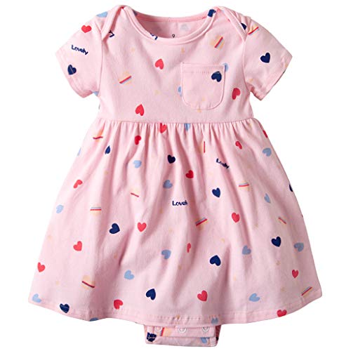 Vestido Niña Ropa Bebé Vestidos Manga Corta Princesa Verano Flor Impreso Traje Forma Corazon Rosado 3-6 Meses