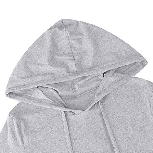 Vestido Sudadera Mujer Sudadera con Capucha Manga Larga Básico Delgado hasta la Rodilla con Bolsillo Slim Casual Pullover Hoodie Dress Yvelands(Gris 2,L)