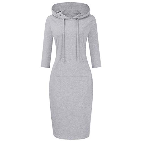 Vestido Sudadera Mujer Sudadera con Capucha Manga Larga Básico Delgado hasta la Rodilla con Bolsillo Slim Casual Pullover Hoodie Dress Yvelands(Gris 2,L)