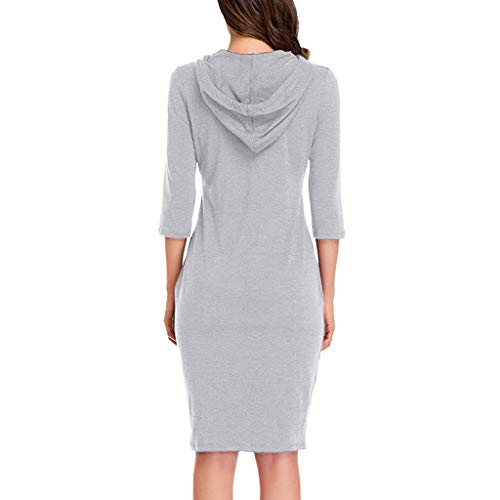 Vestido Sudadera Mujer Sudadera con Capucha Manga Larga Básico Delgado hasta la Rodilla con Bolsillo Slim Casual Pullover Hoodie Dress Yvelands(Gris 2,L)