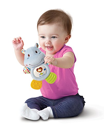 VTech- HIPO mordedor Hipopótamo de Peluche Musical y sonajero Que Ayuda a calmar y aliviar a tu Bebe con tiernas Frases, Canciones y melodías, Color Azul (3480-502522)