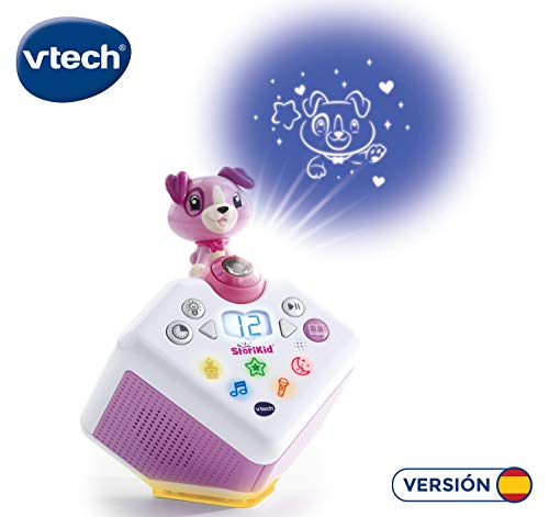 VTech - StoriKid, Cuentacuentos con proyector, escucha historias, poemas o canciones acompañadas de una proyección, graba tu propia historia, temporizador, luz de noche, color blanco/rosa (80-608067)