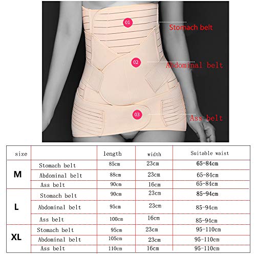 WANYIG Faja Postparto Reductora 3 en 1 Cinturón cómoda de Vientre/Cintura/Pelvis para Mujer y Maternidad Transpirable Elástica (Beige, L)