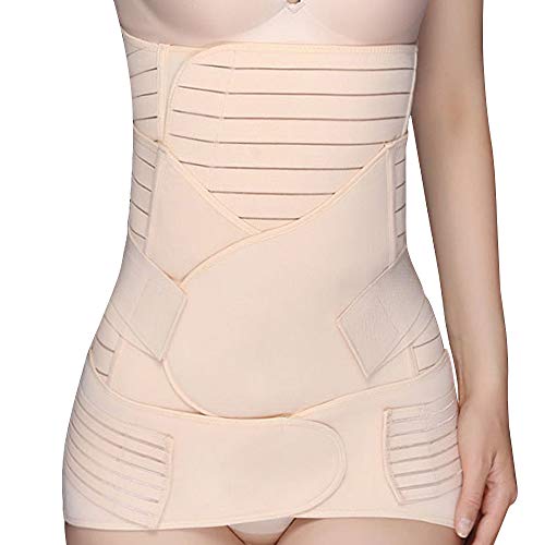 WANYIG Faja Postparto Reductora 3 en 1 Cinturón cómoda de Vientre/Cintura/Pelvis para Mujer y Maternidad Transpirable Elástica (Beige, L)