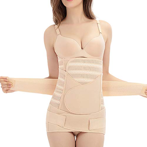 WANYIG Faja Postparto Reductora Mujer 3 en 1 Transpirable Elástico Recuperación Post-Parto Vientre/Cintura/Soporte Pélvico Cinturón Transpirable Elástico (Beige, M)