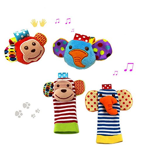 YeahiBaby 2 pares bebé infantil peluche muñeca animales sonajeros manos pies juguetes de desarrollo Finders (mono y elefante)