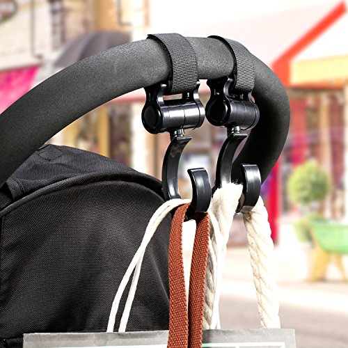 Yosemy Ganchos Carrito Bebé Universal Ganchos para Silla de Paseo 6 Pack Engancha de Cochecito Ganchos Para Cambiar Pañales y Bolsa de Compras, Negro