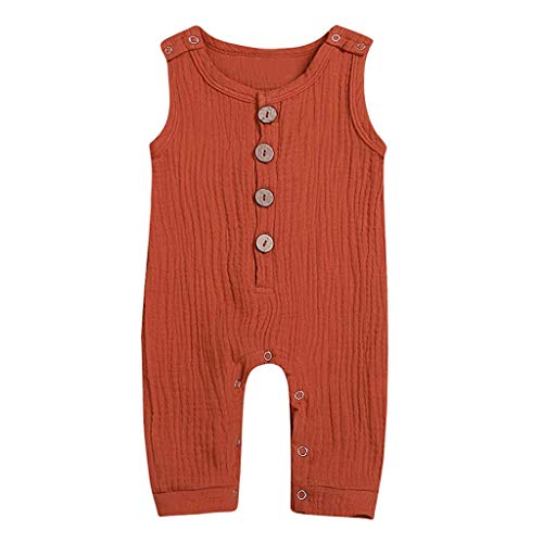 YWLINK Mono De Bebe Verano Mezcla De AlgodóN Sin Mangas Lino Camisones Moda Casual Traje De Rastreo Vestido De NiñA para Bautizo Lindo CóModo Dia De Miembro Ropa De NiñOs(Naranja,3-6 meses/80)