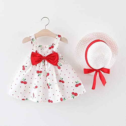 YWLINK Verano 2PC Sin Mangas Toddler Baby Kids Girls Sin Mangas Cherry Dot Princess Dresses Bow Hat Outfits, Elegante Y Dulce Regalo De CumpleañOs Fiesta De Vacaciones