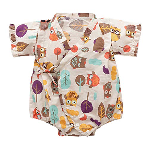 YWLINK Verano Mezcla De AlgodóN BebéS Mono Retro Encaje Estilo JaponéS Albornoz Ropa Plegable Kimono Onesies Traje De Rastreo CóModo FáCil De Poner Y Quitar Regalo(Beige,3-6 meses/70)