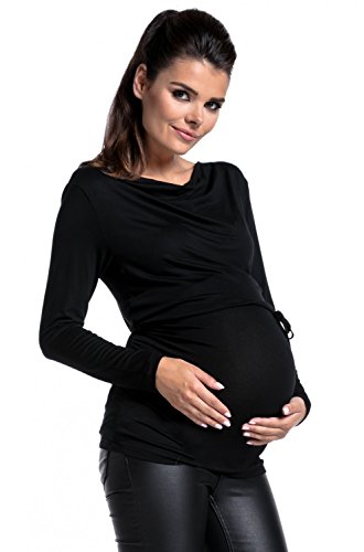 Zeta Ville - Maternidad Top Lactancia a Capas Cuello Barco - para Mujer - 002c (Negro, 44-46, 2XL)