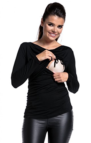 Zeta Ville - Maternidad Top Lactancia a Capas Cuello Barco - para Mujer - 002c (Negro, 44-46, 2XL)