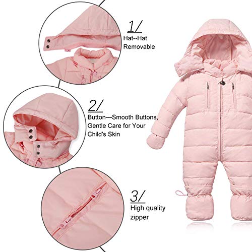 ZOEREA Bebé Trajes de Nieve con Guantes y Botines Niñas Recién Nacido Mameluco Mono con Capucha Invierno Conjunto de Ropa de 0-18 Meses