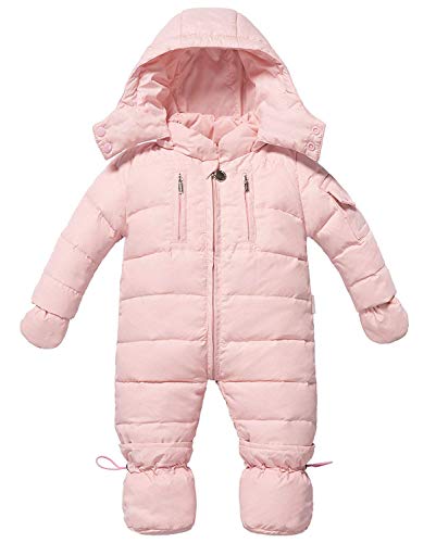 ZOEREA Bebé Trajes de Nieve con Guantes y Botines Niñas Recién Nacido Mameluco Mono con Capucha Invierno Conjunto de Ropa de 0-18 Meses