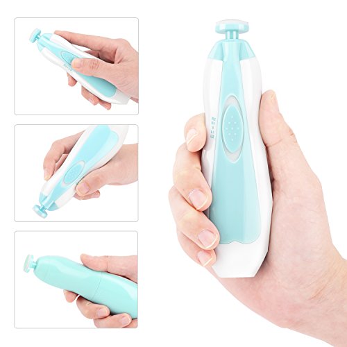 Zooawa kit de cortaúñas para bebés mamás, Juego de manicura para los dedos y pies de bebés y adultos, eléctrico cortador de uñas, con luz LED, Batería AA - Azul Claro