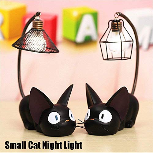 ZSNB 2 piezas de figuras de gatos de servicio de entrega de Kiki, gatos negros de Studio Ghibli Miyazaki con lámpara de noche figura de acción juguetes for niños regalo for decoración del jardín del h