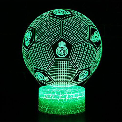 3D Lámpara de Escritorio NHSUNRAY 7 colores LED Touch lámpara de mesa con control remoto para niños cumpleaños regalo de San Valentín de Navidad (Real Madrid football)