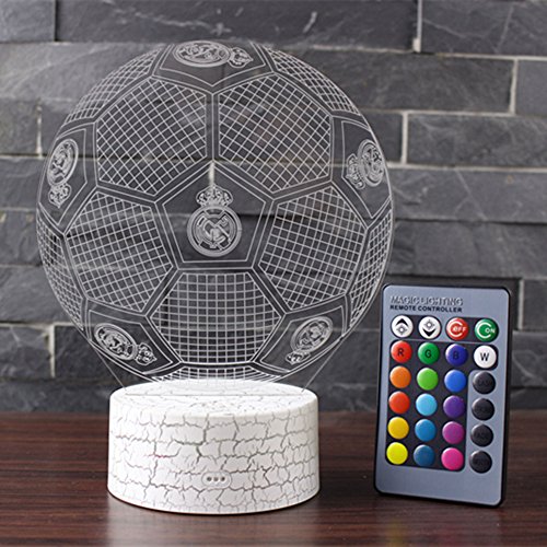 3D Lámpara de Escritorio NHSUNRAY 7 colores LED Touch lámpara de mesa con control remoto para niños cumpleaños regalo de San Valentín de Navidad (Real Madrid football)