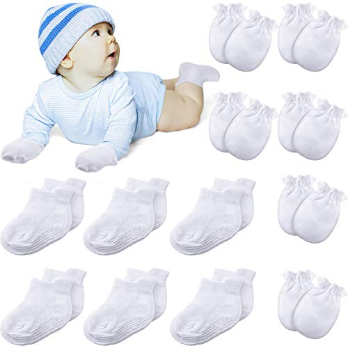 6 Pares Mitones de Bebé Guantes de Algodón para Recién Nacidos Guantes Sin Arañazos con 6 Pares Calcetines de Tobillo de Bebé Antideslizantes para Niños