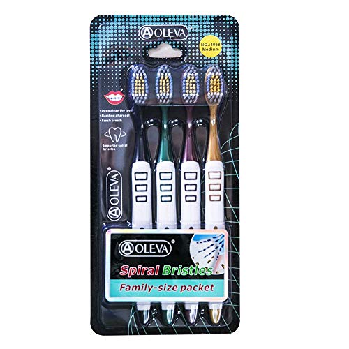 AOLEVA Set de 4 Cepillos de Dientes Manual Adulto Medio Cerdas Espirales Superfinas para Adultos