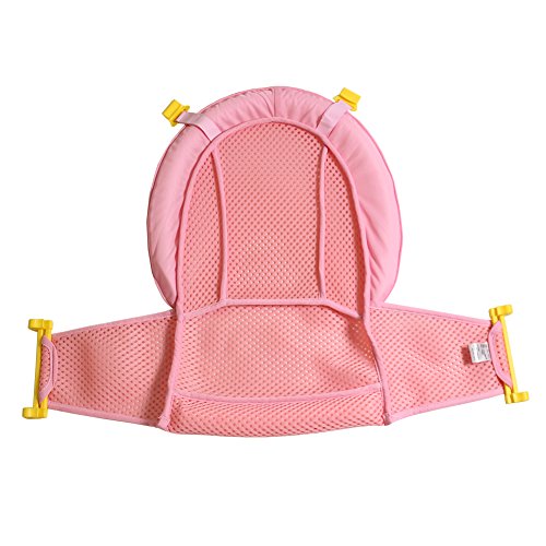 Asiento de baño para bebé Alfombrilla de apoyo para asiento de baño infantil, La bañera ajustable antideslizante de la fiesta de bienvenida al bebé se incorpora la malla para el recién nacido (Pink)