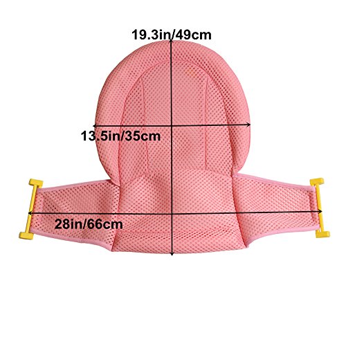 Asiento de baño para bebé Alfombrilla de apoyo para asiento de baño infantil, La bañera ajustable antideslizante de la fiesta de bienvenida al bebé se incorpora la malla para el recién nacido (Pink)