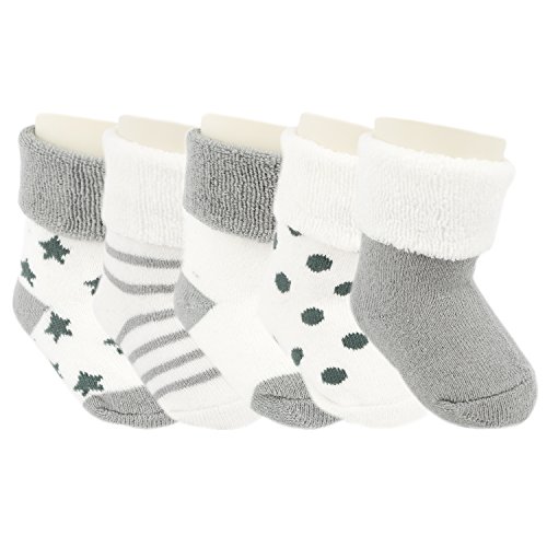 Ateid Bebés Niños Calcetines Grueso de Algodón Invierno 12-36 Meses Paquete de 5 Pares Gris L