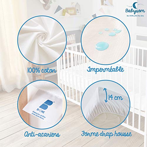 Babysom - Protector Colchón Cuna | Cubre Colchón Bebé - 60x120 cm - Antiácaros - Impermeable - 100% Algodón - Suave y silencioso - Transpirable - Antiasfixia