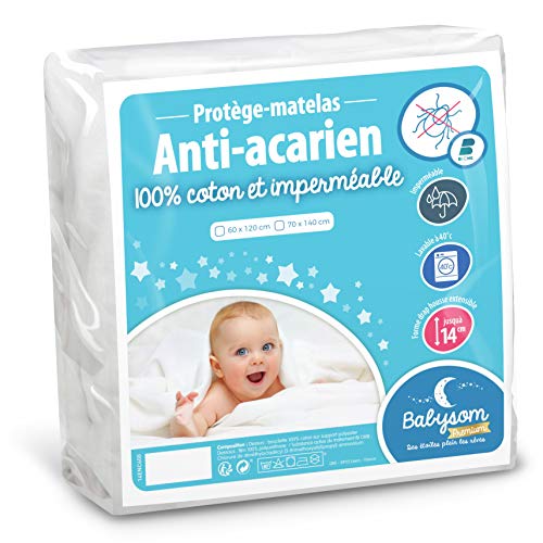 Babysom - Protector Colchón Cuna | Cubre Colchón Bebé - 60x120 cm - Antiácaros - Impermeable - 100% Algodón - Suave y silencioso - Transpirable - Antiasfixia