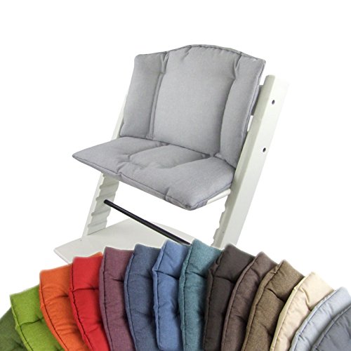 BambiniWelt Cojín de asiento para trona Stokke Tripp Trapp, en 14 colores, jaspeado, asiento de 2 piezas, funda, cojín de repuesto gris claro