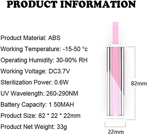 Barir La desinfección de la lámpara, esterilizador UV Desinfección Varita portátil USB de Carga adecuados for el bebé, Coche, casa, Aseo, Baño, Animal doméstico, Rosa, 2.2 * 8.2CM