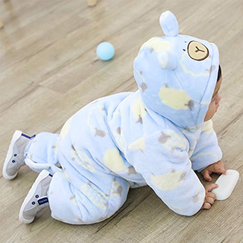 Bebé Capucha Mono Franela Invierno Mameluco Infantil NiñOs NiñA Oveja Dibujos Animados Pijama Trajes (Azul, 80)