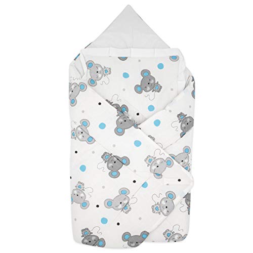 BlueberryShop manta de algodón para bebés con almohada | Saco de dormir para bebés recién nacidos | Regalo perfecto para Baby Shower | 78 x 78 cm | Blanco Ratón