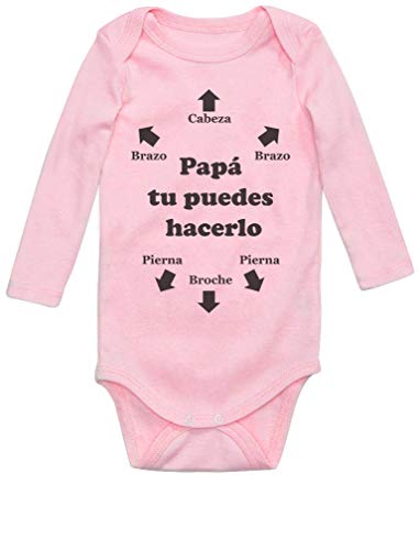 Body de Manga Larga para Bebé - Regalos Originales para Padres Primerizos - Papá Tu Puedes Hacerlo Newborn Rosa